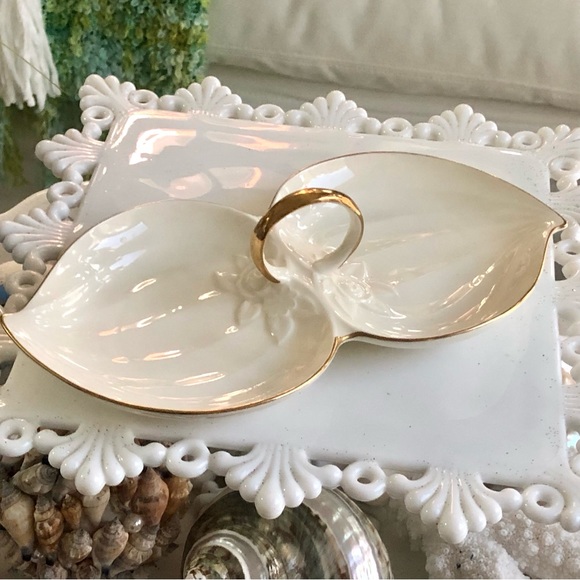 Mikasa 24 Karat Bone China Leaf Rose 2 Part Dish - Picture 4 of 9